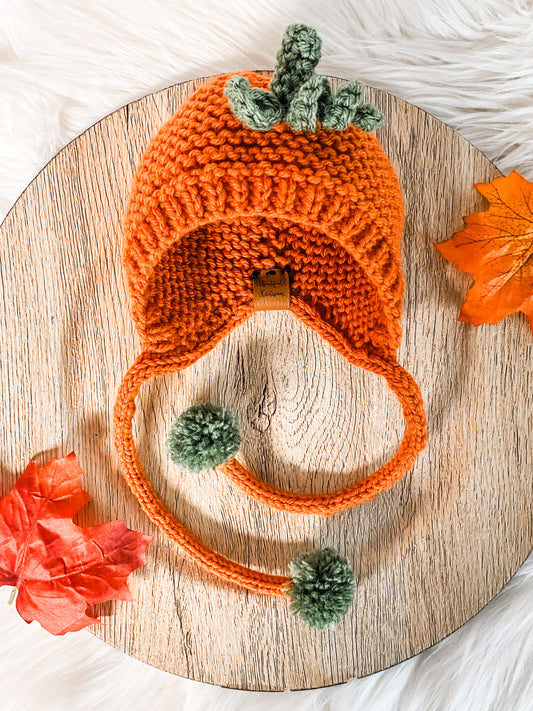 Pumpkin Baby Bonnet Hat, Fall Newborn Photography Prop