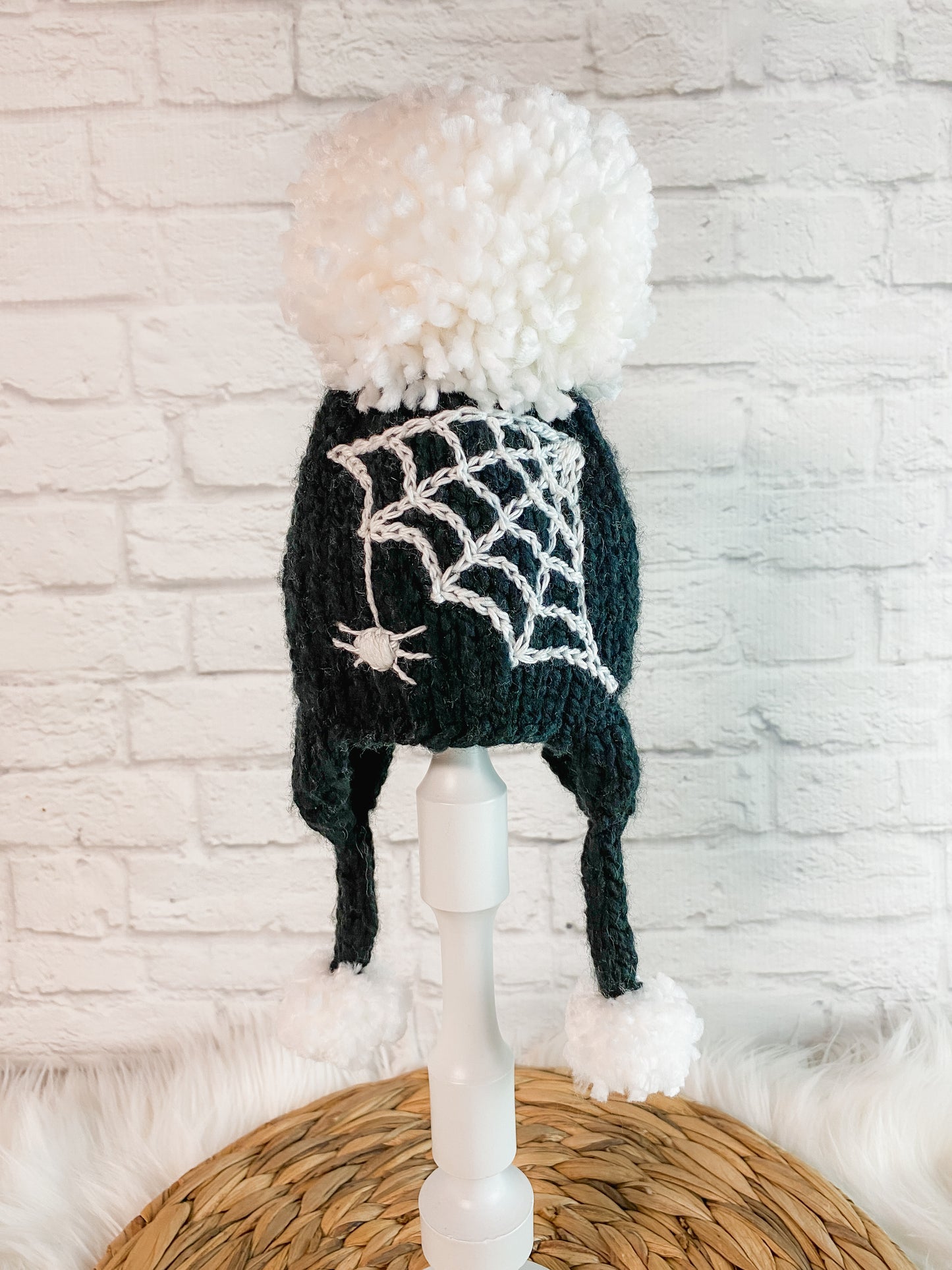 Glow in the Dark Knitted Baby Spiderweb Hat with Pom Poms - Handmade Halloween Baby Beanie