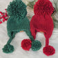 Knitted Christmas Hat Set in Red and Green, Sibling Set for Babies and Kids, Holiday Family Photo Prop