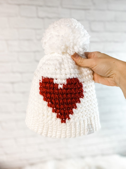 Women's Valentine's Day Heart Hat - White & Red
