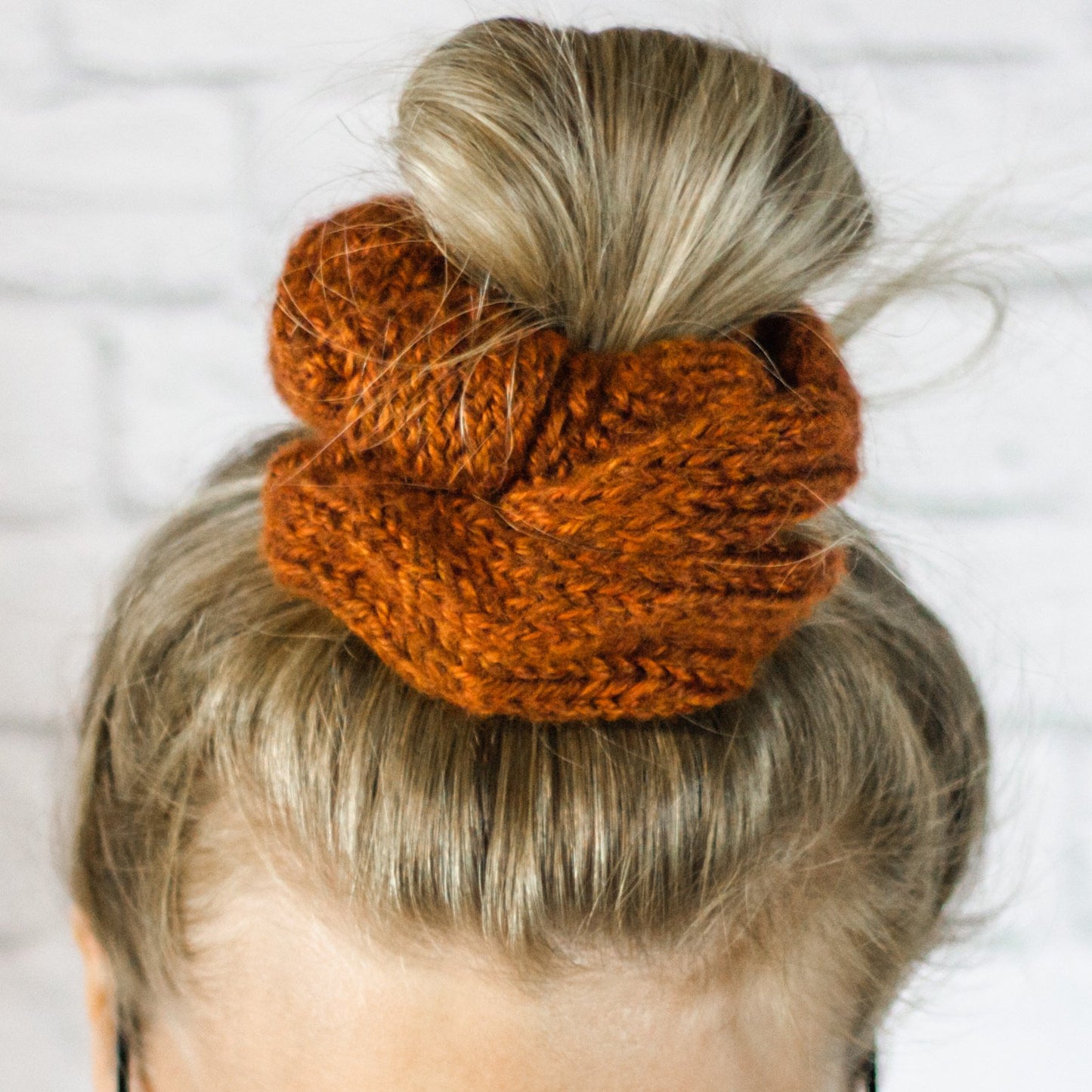Pumpkin Spice Knitted 90’s Hair Scrunchie, Womens Fall Hair Accessory