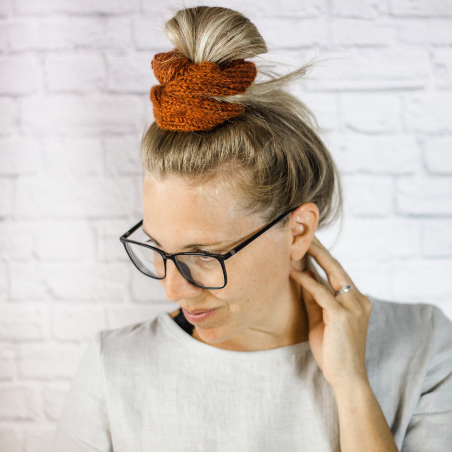 Pumpkin Spice Knitted 90’s Hair Scrunchie, Womens Fall Hair Accessory