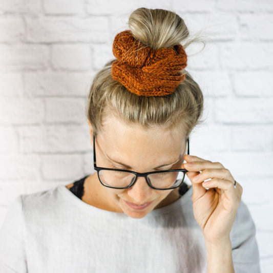 Pumpkin Spice Knitted 90’s Hair Scrunchie, Womens Fall Hair Accessory