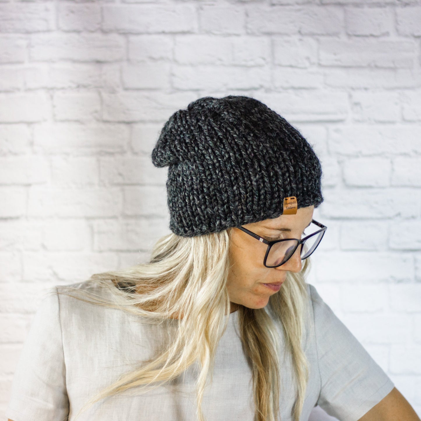 Charcoal Chunky Knit Slouch Beanie Hat, Womens Grey Slouchy Beanie Hat