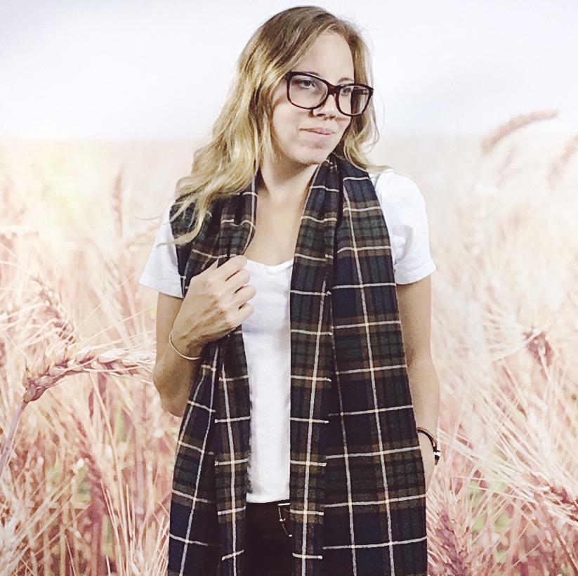 Womens Blue and Green Flannel Plaid Tartan Pashmina Wrap Fringe Scarf