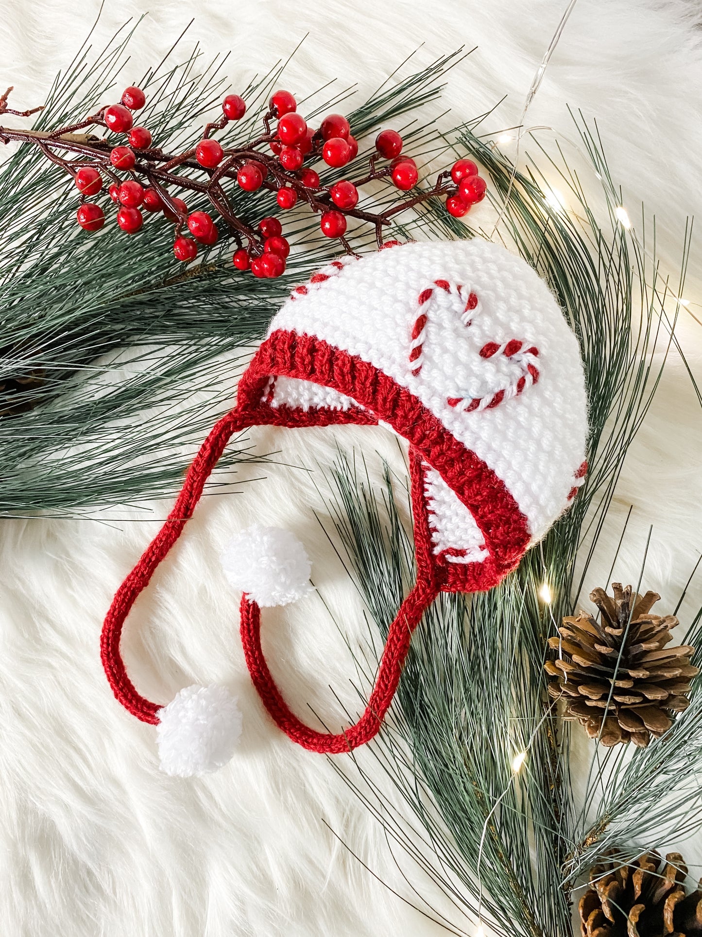 Hand-Knit Candy Cane Baby Bonnet, Red and White Christmas Bonnet Hat, Photography Prop, Holiday Family Photo Prop