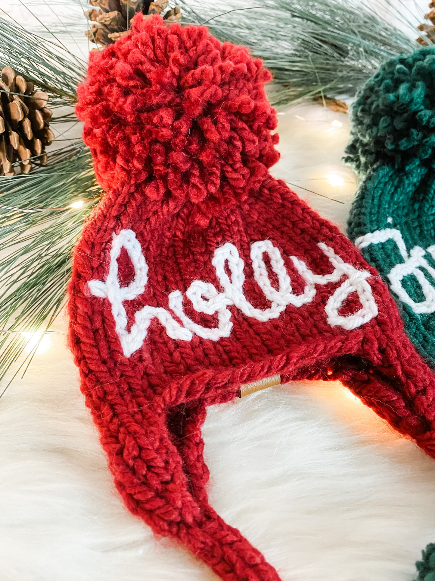 Knitted Holly Jolly Christmas Hat Set, Sibling Set for Babies and Kids, Holiday Family Photo Prop