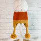 Hand-Knitted Candy Corn Baby Earflap Hat - Cozy Halloween Newborn Beanie with Pom Pom