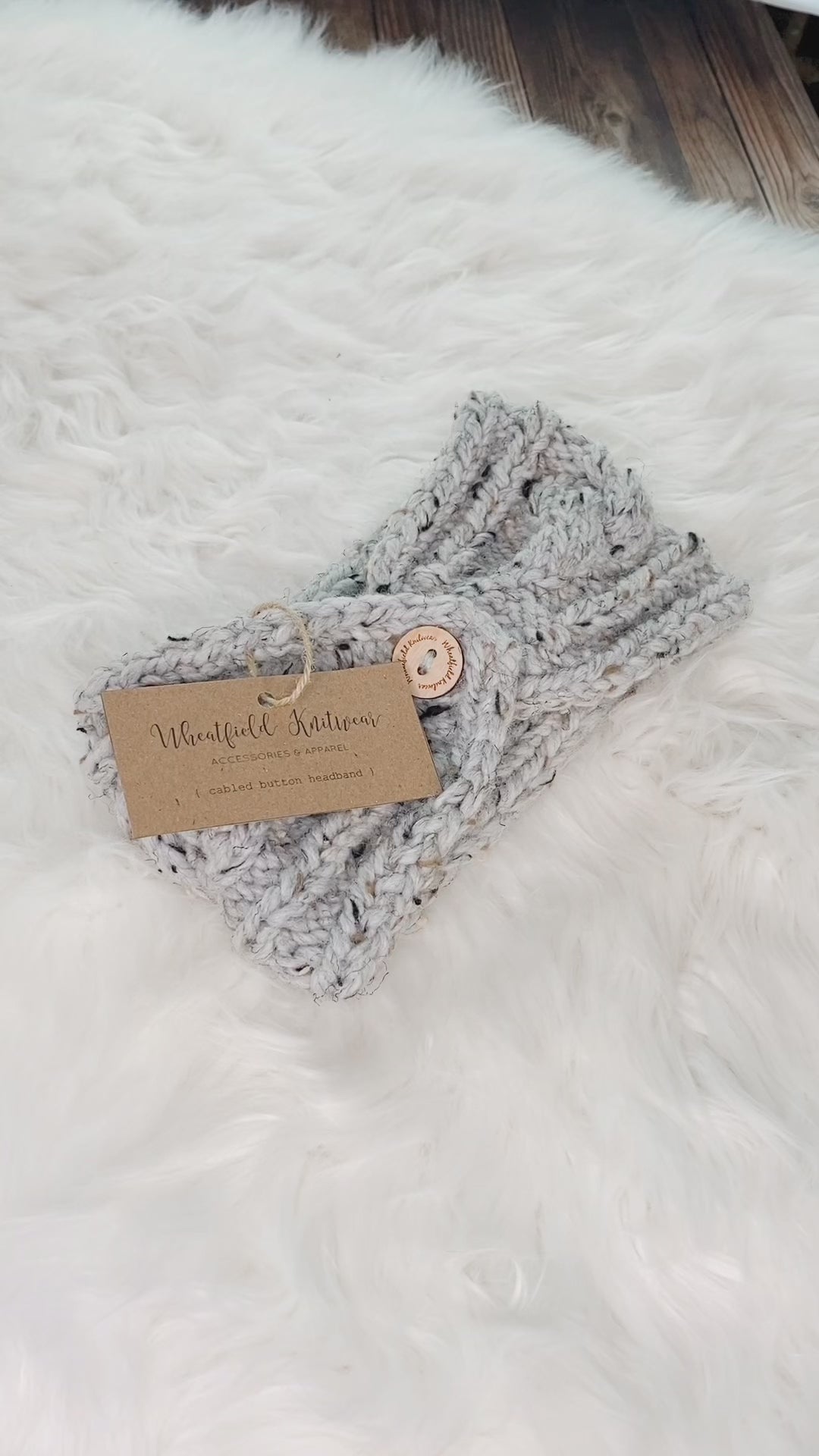 Ladies Extra Wide Cable Knit Button Ear Warmer Headband in Grey