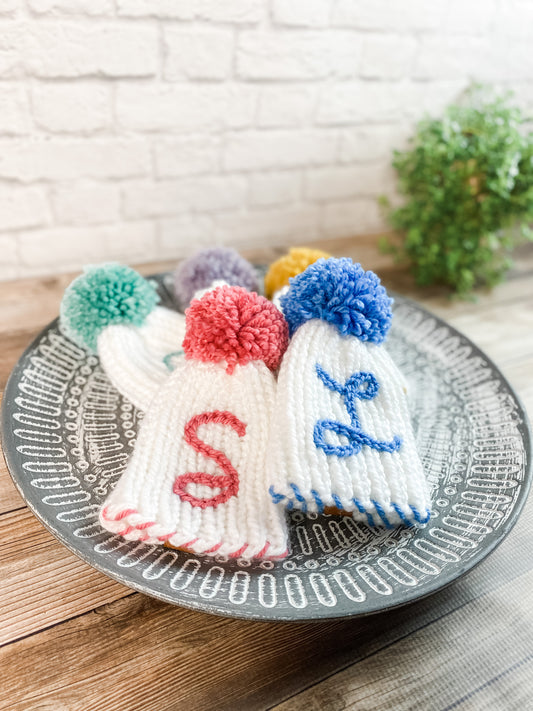 Hand Knit Newborn Hat with Initial, Monogrammed Baby Hat