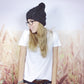 Charcoal Grey Cabled Chunky Knit Winter Pom Pom Beanie Hat for Women
