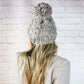 Chunky Cable Knit Pom Pom Winter Beanie Hat for Women in Grey Marble