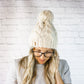 Cream Chunky Cable Knit Cabled Pom Pom Beanie Hat for Women