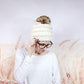 Cream Messy Bun Beanie Hat for Women, Knitted Open Top Ponytail Beanie