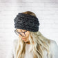 Charcoal Chunky Cable Knit Button Ear Warmer Headband for Women