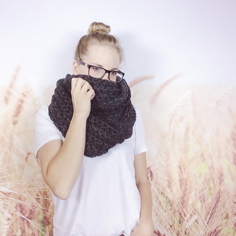 Charcoal Grey Oversized Crochet Fall Fashion Infinity Scarf for Women